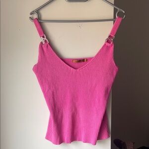 Y2K Pink Ribbed V-Neck Women's Top large